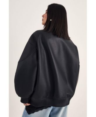 Women's Longline Faux Leather Bomber Jacket
