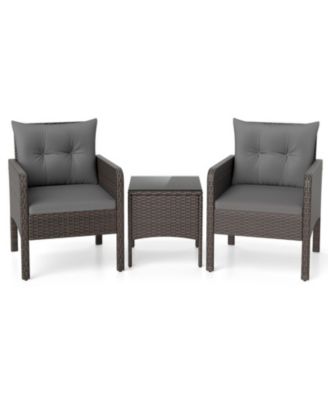 3-Piece Compact PE Wicker Patio Set with Cushions for Porch and Balcony