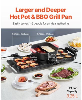 2300W 2-in-1 Electric Hot Pot with Grill, Removable Pot, Dual Temperature Control, Serves 1-6
