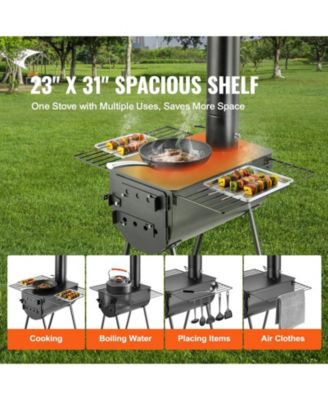 118 Inch Camping Tent Wood Stove with Chimney Pipes, Portable Alloy Steel Hot Tent Stove