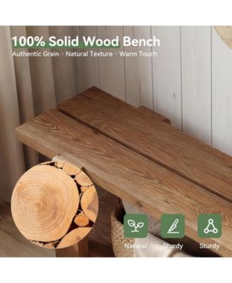 Solid Wood Entryway Bench with Shoe Storage Shelf, 63-Inch Long Farmhouse Entry Shoe Bench, End of Bed Bench