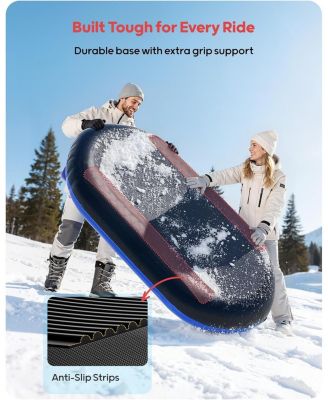 2-Person Inflatable Snow Tube with Dual Backrests and Tow Rope, Heavy Duty Canvas-Covered Blow Up Snow Sled