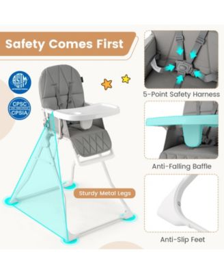 Easy Clean Compact Highchair with Removable Adjustable Tray and PU Seat Cushion