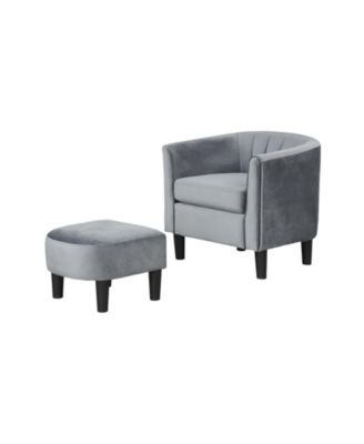 Upholstered Teddy Velvet Club Barrel Chair with Ottoman with Footrest