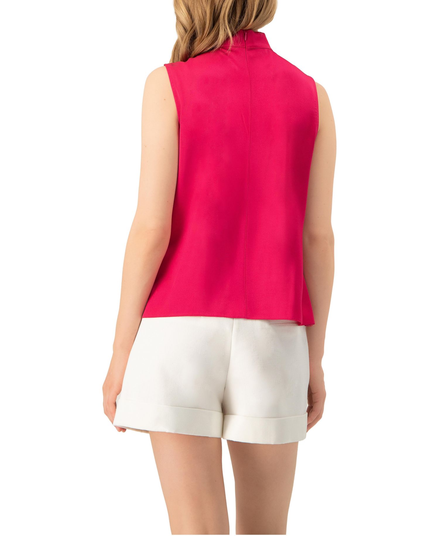 Women's Sleeveless Satin Blouse with Neck Tie