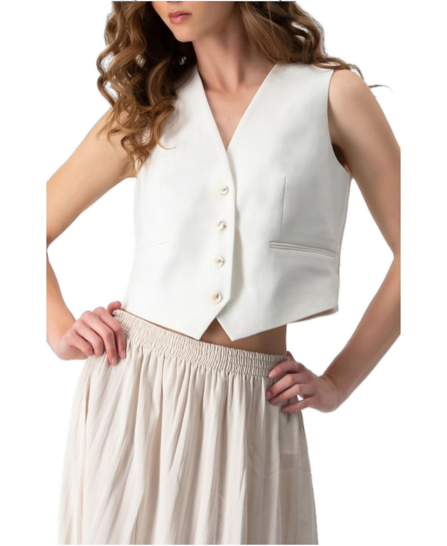 Women's Short Vest with Simulated Pockets