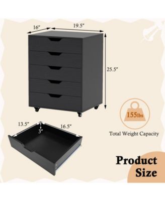 5 Drawer Mobile File Cabinet with Wheels for Living Room