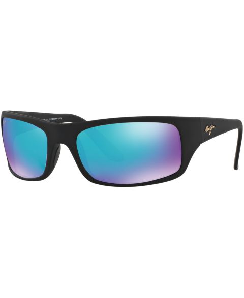 Женские солнцезащитные очки Maui Jim Peahi Polarized Sunglasses, 202 Blue Hawaii Collection, цвет: Чёрный матовый / Синий