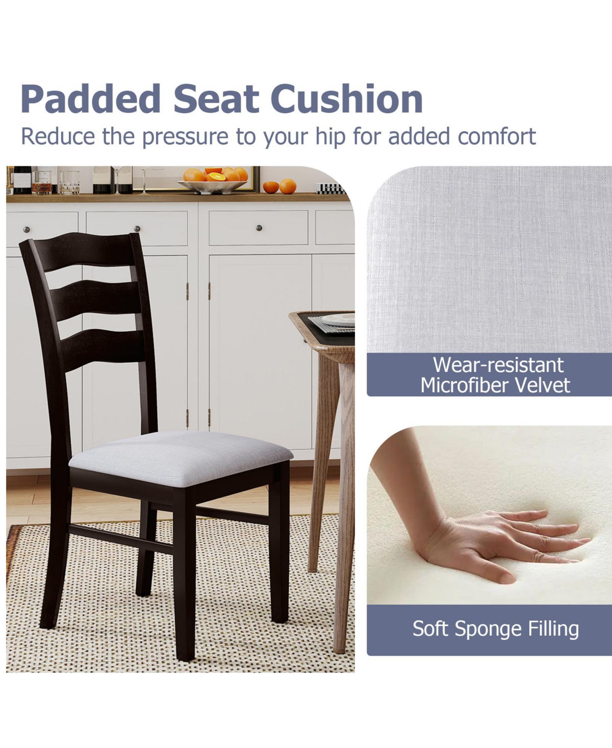 Gymax Dining Chairs Set of Fabric Rubber Wood Legs Padded Seat Wavy Backrest Armless