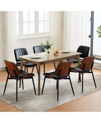 Dining Chairs Set - Mid Century Modern Upholstered Retro PU Leather Kitchen Chairs with Bentwood Back and Metal Legs