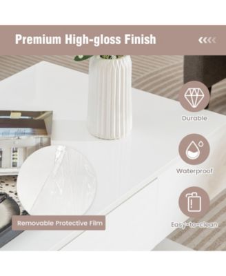 Modern LED Coffee Table with 20 Color LED Lights and 2 Storage Drawers-White