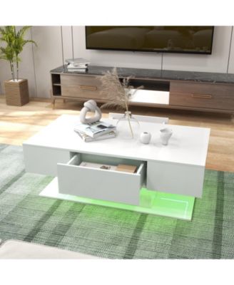 Modern LED Coffee Table with 20 Color LED Lights and 2 Storage Drawers-White