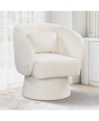 Swivel Accent Chair Upholstered Barrel Chair with Curved Back and Removable Lumbar Pillow