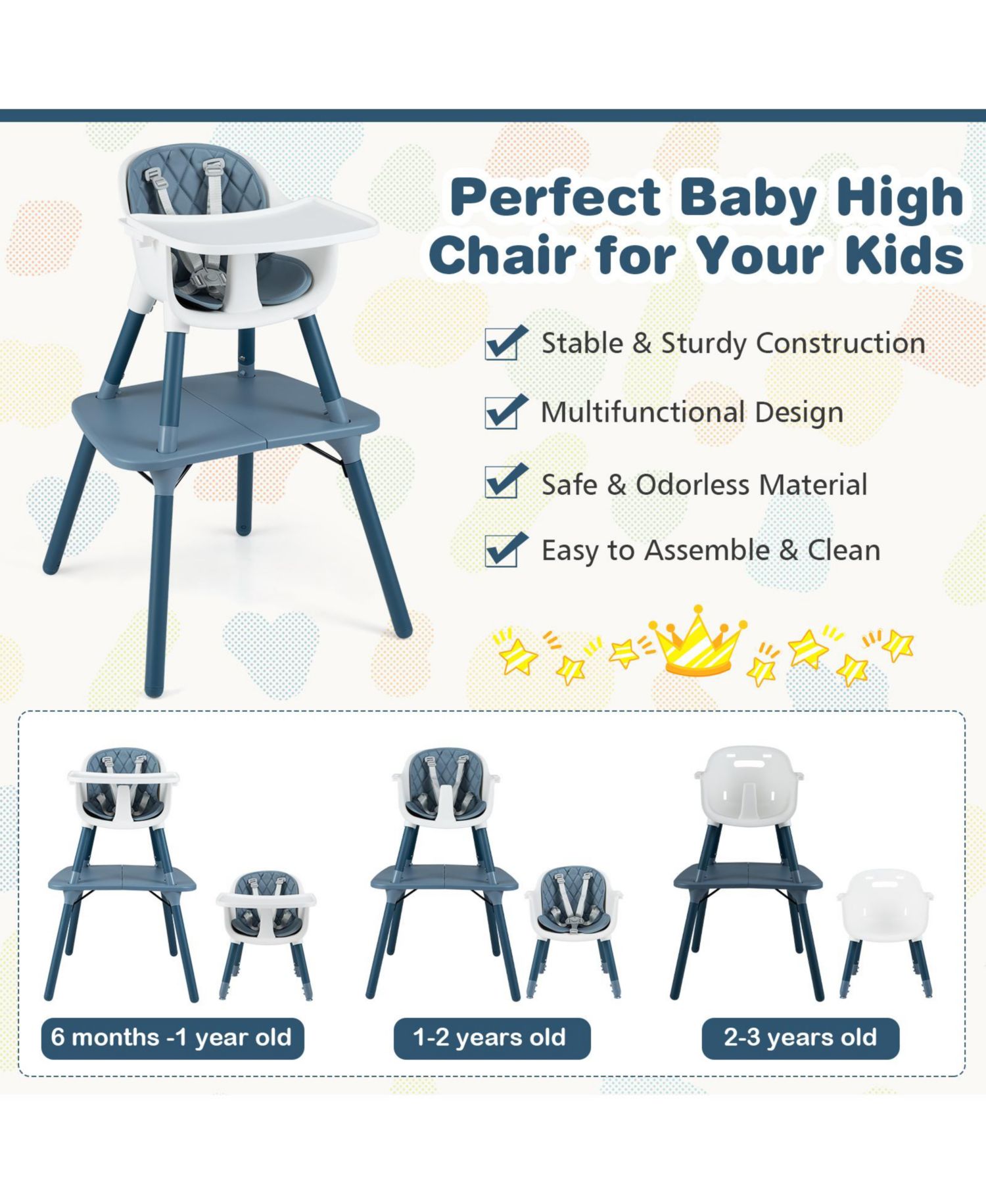 4-in-1 Baby Convertible Toddler Table Chair Set with PU Cushion