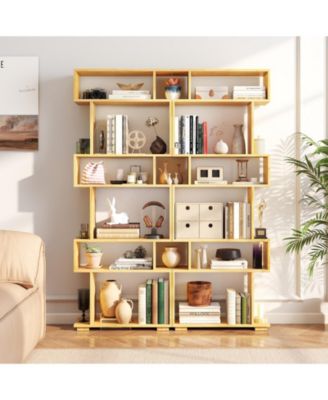 6-Tier Geometric Bookshelf with 2 Anti-Tipping Kits for Home Office