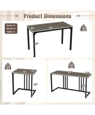 4 Pieces Space-Saving Dining Table Set with Bench and 2 Stools-Oak