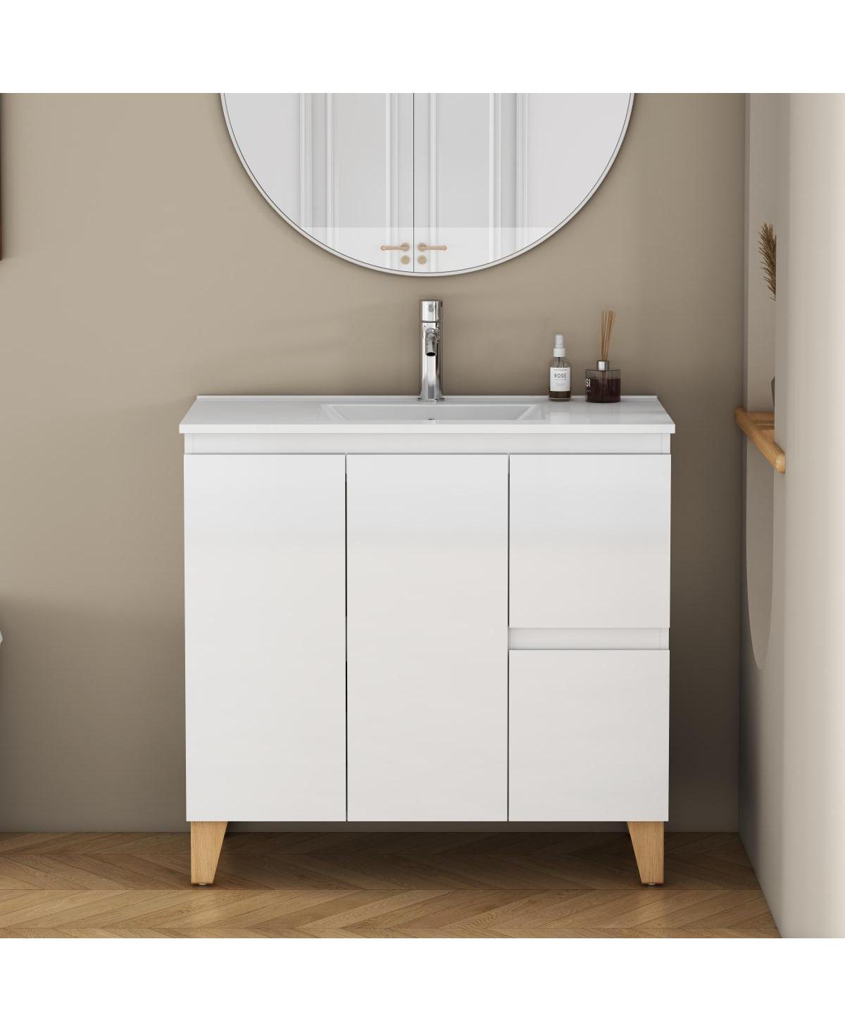 Sillysis Inch Bathroom Vanity with Sink, Glossy Storage Cabinet, Soft Close Drawer