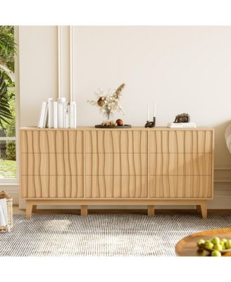 9 Drawer Fluted Dresser, Wood Storage Cabinet and TV Stand for Bedroom, Living Room, Entryway