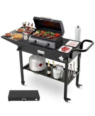 Foldable Outdoor Grill Cart 31x17 Inch with Side Table and Hooks