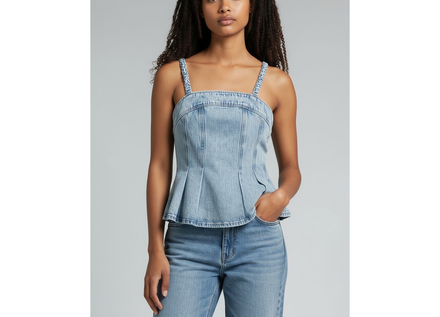 Women's Square Neck Sleeveless Cotton Denim Top