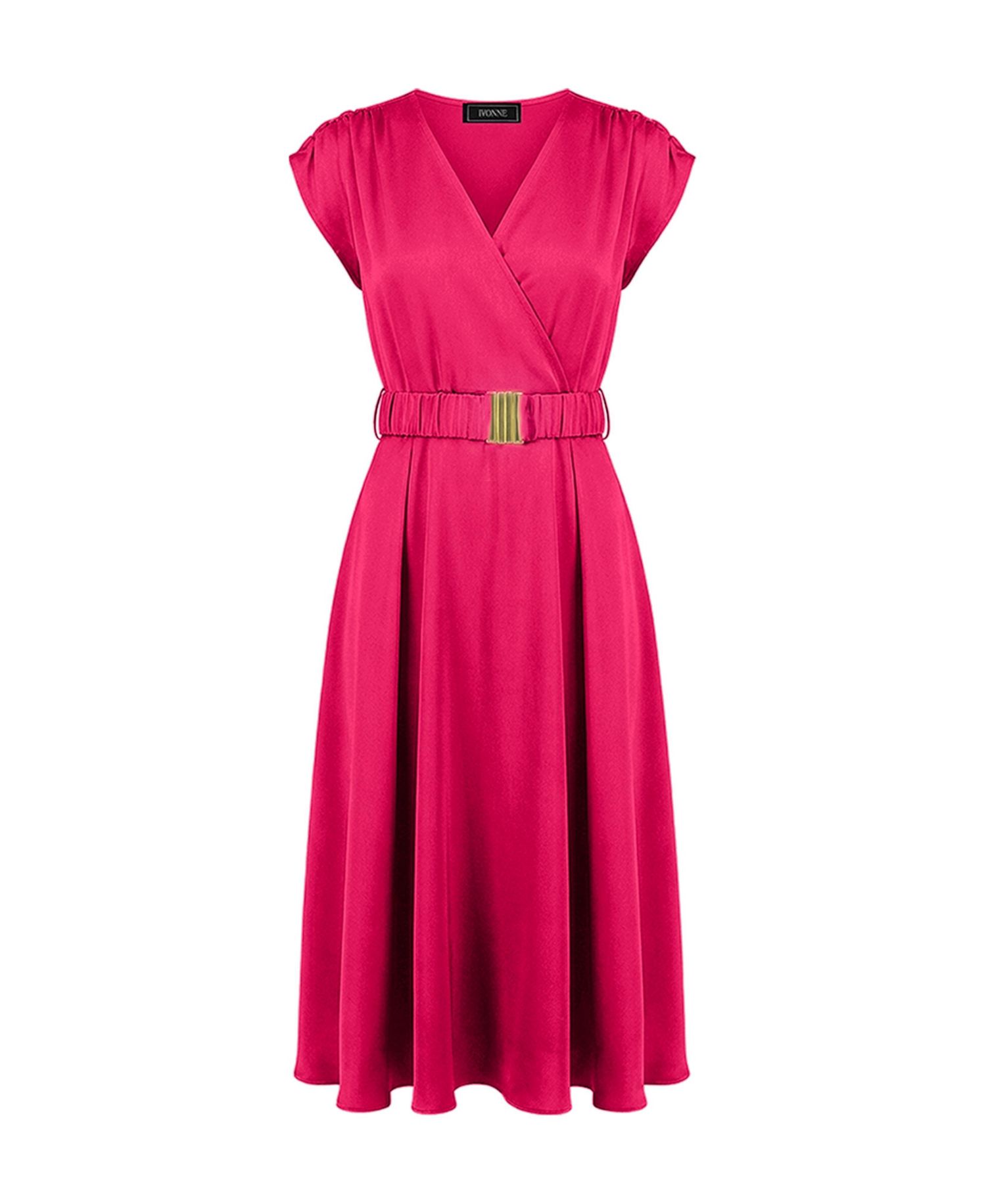 Women's Sleeveless Midi Satin Dress with Belt