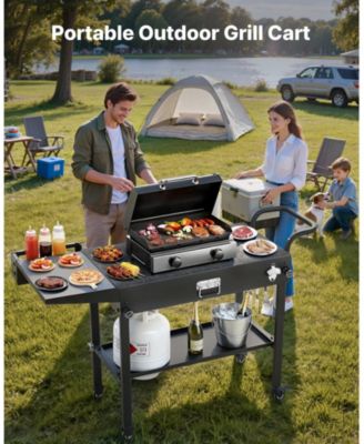 Foldable Outdoor Grill Cart 31x17 Inch with Side Table and Hooks