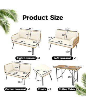 6-Piece Patio Conversation Set with L-Shaped Sofa, Ottomans and Table