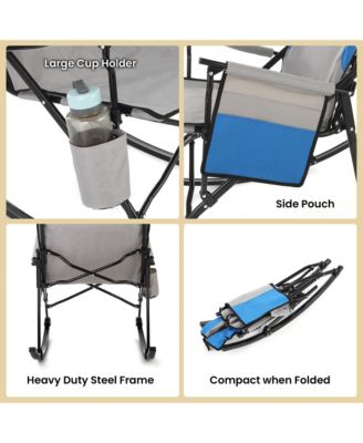  Foldable Rocking Camp Chair, XL Cup Holder, Side Pocket, Space-Saving Folding