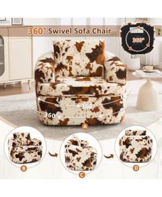 360degree(s) Swivel Barrel Accent Chair, 36.6" Soft Chenille Fabric Sofa Chair with Dual-Layer Cushion Design for Living Room