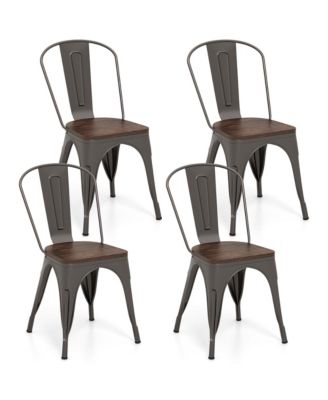 Tolix Style Metal Dining Chairs Set of 4 with Wood Seat and Removable Backrest