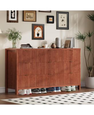 Farmhouse 9 Drawer Dresser, Fluted Wood Chest of Drawers, Slim Storage Organizer for Bedroom.