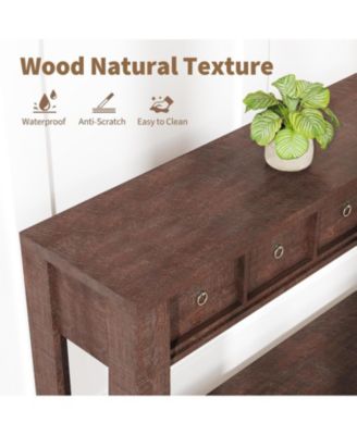 Entryway, Console Table Narrow Sofa Table Behind Couch, Farmhouse Entry Table with 2 Drawers, 2-Tier Open Shelf Hallway Foyer Table