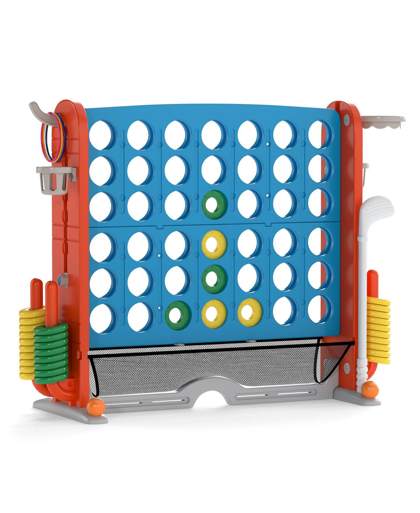 Детские игрушки Slickblue Jumbo 4-to-Score with Ring Toss and Basketball Hoop Game Set, Ages 3+, цвет: Синий / Оранжевый — фото 4