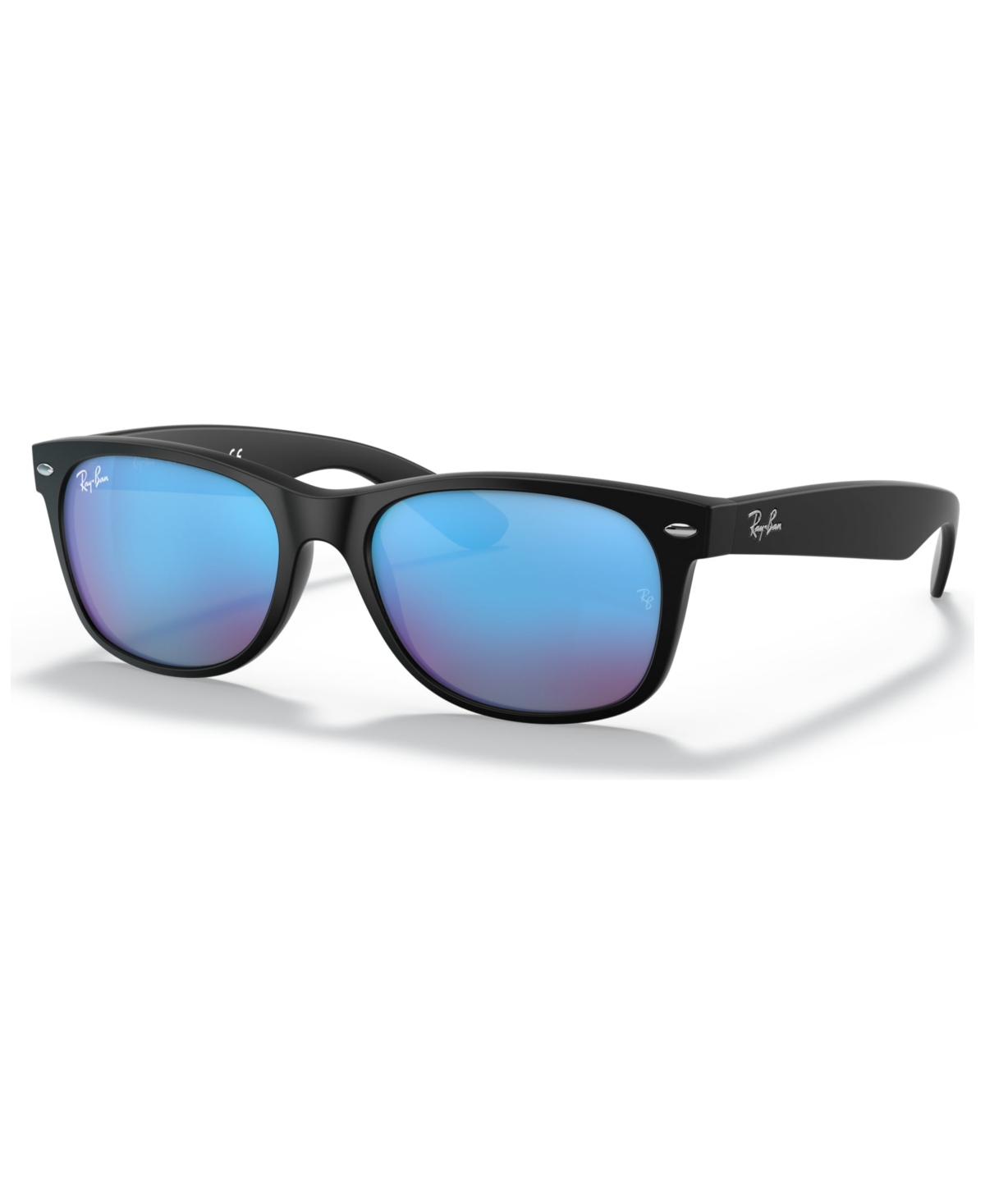 Shop Ray Ban Sunglasses, Rb2132 New Wayfarer Flash In Black Matte,blue Mirror