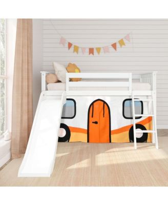 Low Loft With Easy Slide and Orange Camper Van Curtain