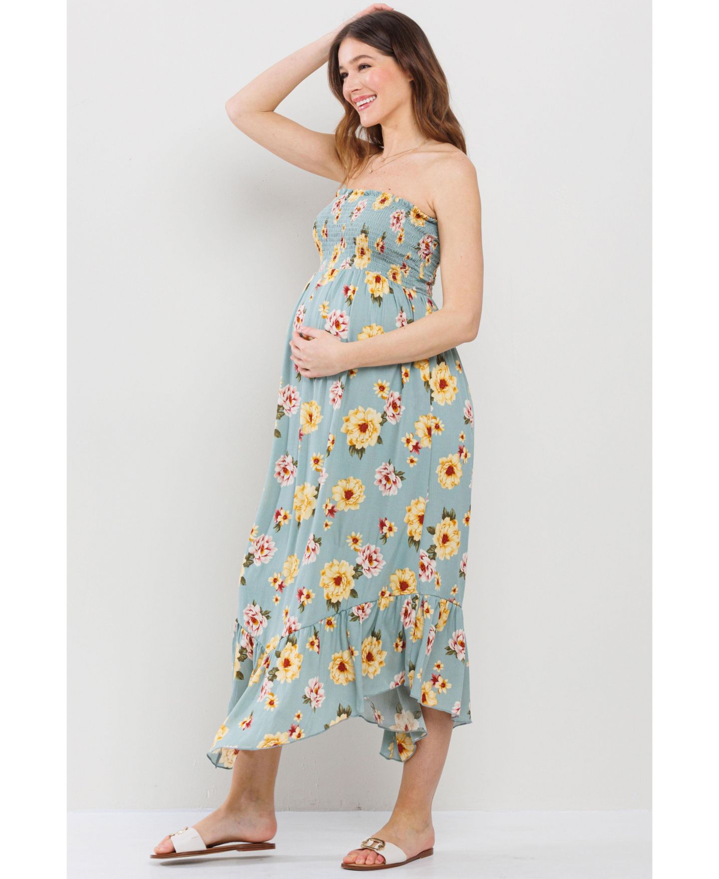 Женское платье Hello Miz Maternity Floral Smocked Strapless Midi — фото 4