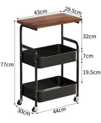 3-Tier Rolling Cart w/Wooden Tabletop, Utility Cart w/Lockable Wheels, Multipurpose Storage Organizer Trolley for Kitchen, Office, Bedroom