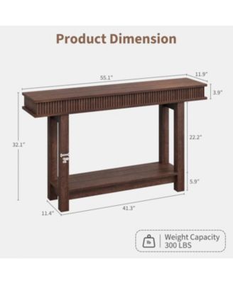Farmhouse Fluted Console Table, 2 Tier Wooden Entryway Table with Shelf Storage, Rectangular Narrow Sofa Table Behind Couch