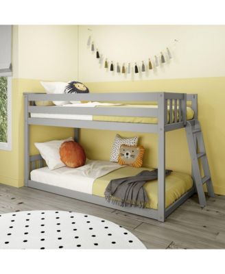 Twin Over Twin Low Bunk Bed With Ladder on End, Pecan