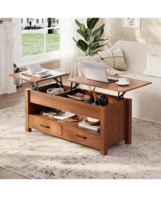 47.2" Coffee Table with Storage, Multi-Function Lift Top Coffee Table with Wooden Lift Tabletop, 2 Drawers and Hidden Compartment