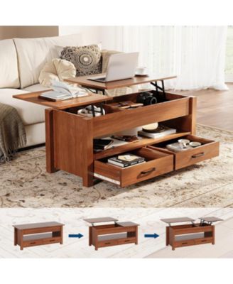 47.2" Coffee Table with Storage, Multi-Function Lift Top Coffee Table with Wooden Lift Tabletop, 2 Drawers and Hidden Compartment