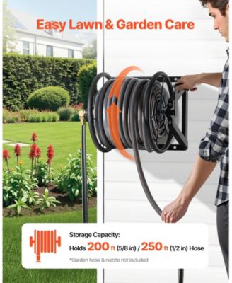 Wall Mounted Hose Reel Holds 200 ft 5/8 in Hose Steel Space Saving