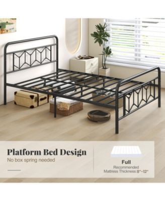 Full Size Platform Bed with High Headboard and Snap Lock Metal Slats