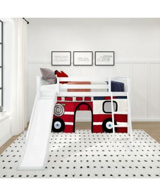 Low Loft With Easy Slide and Firetruck Curtain