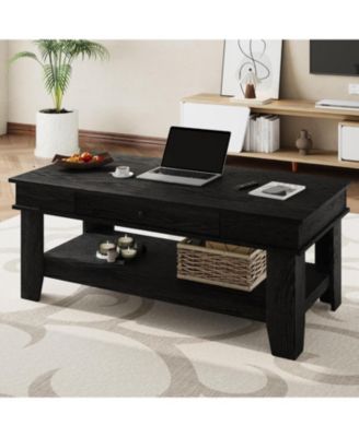 Coffee Table with Drawer, 47.2" Center Table with Storage Shelf, Rustic Coffee Tables Long Living Room Furniture