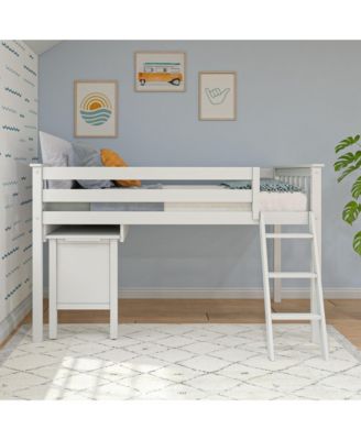 Solid Wood Twin Loft Bed, Loft Bed with Pull Out Desk and Ladder for Kids