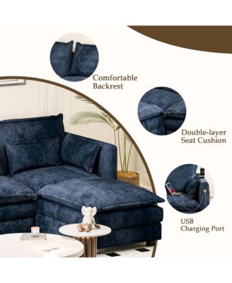 Modular Sectional Sofa L Shaped Couch, 3 Seat Sofa Set with Ottoman and Pillows, Chenille Fabric