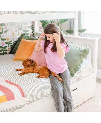 Bunk Bed with Ladder on End and Storage Drawers, Twin-Over-Full Bed Frame for Kids