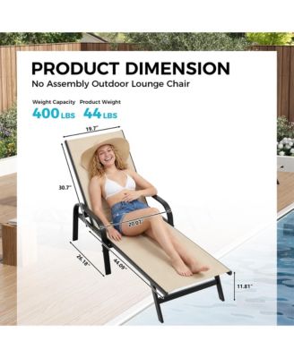 Adjustable 5-Position Outdoor Lounge Chairs Set of 2 - Durable Textilene Reclining Patio Chaise