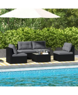 5-Piece Wicker Patio Sofa Set with Cushions and Square Coffee Table